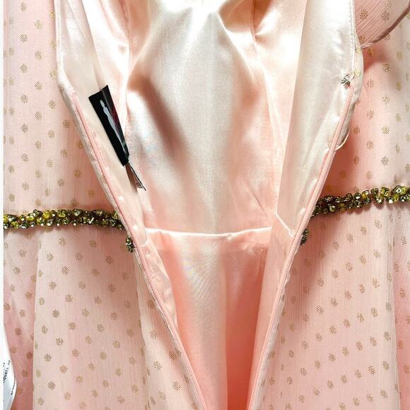 Mac Duggal Chiffon Embellished Sequin Asymmetric Ruffle Long Dress Pink 10 NWT - Picture 12 of 16